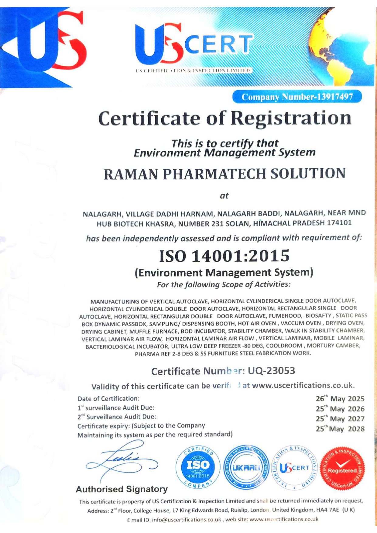 ISO 14001:2015 Certificate