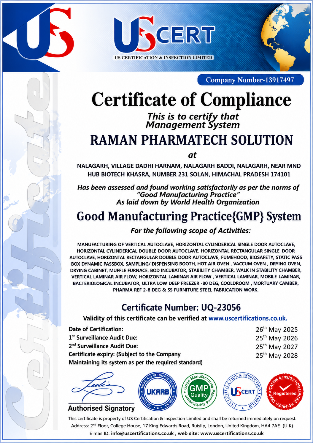 GMP Certified Certificate